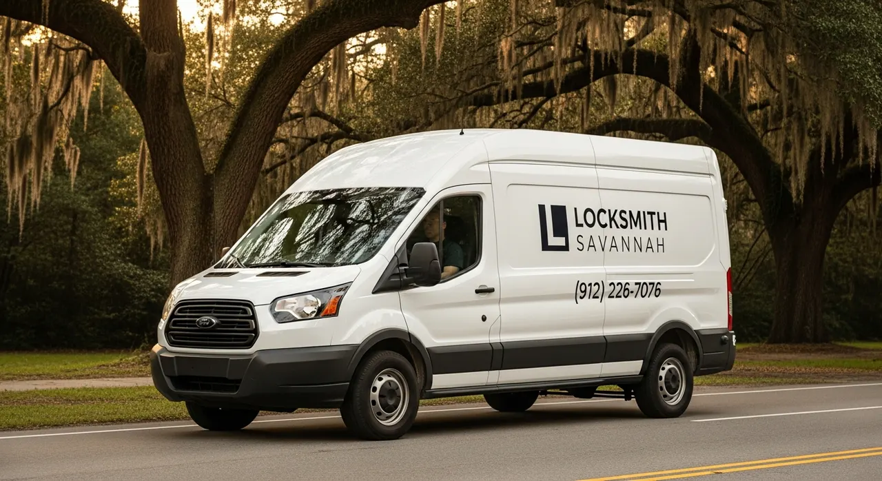 Locksmith Savannah service van on the road — call (912) 226-7076