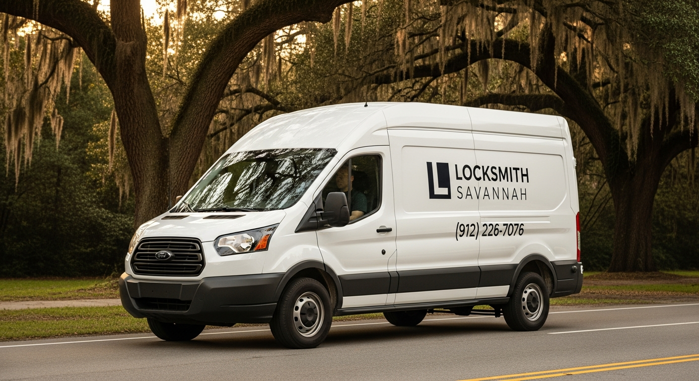 Locksmith Savannah service van on the road — call (912) 226-7076